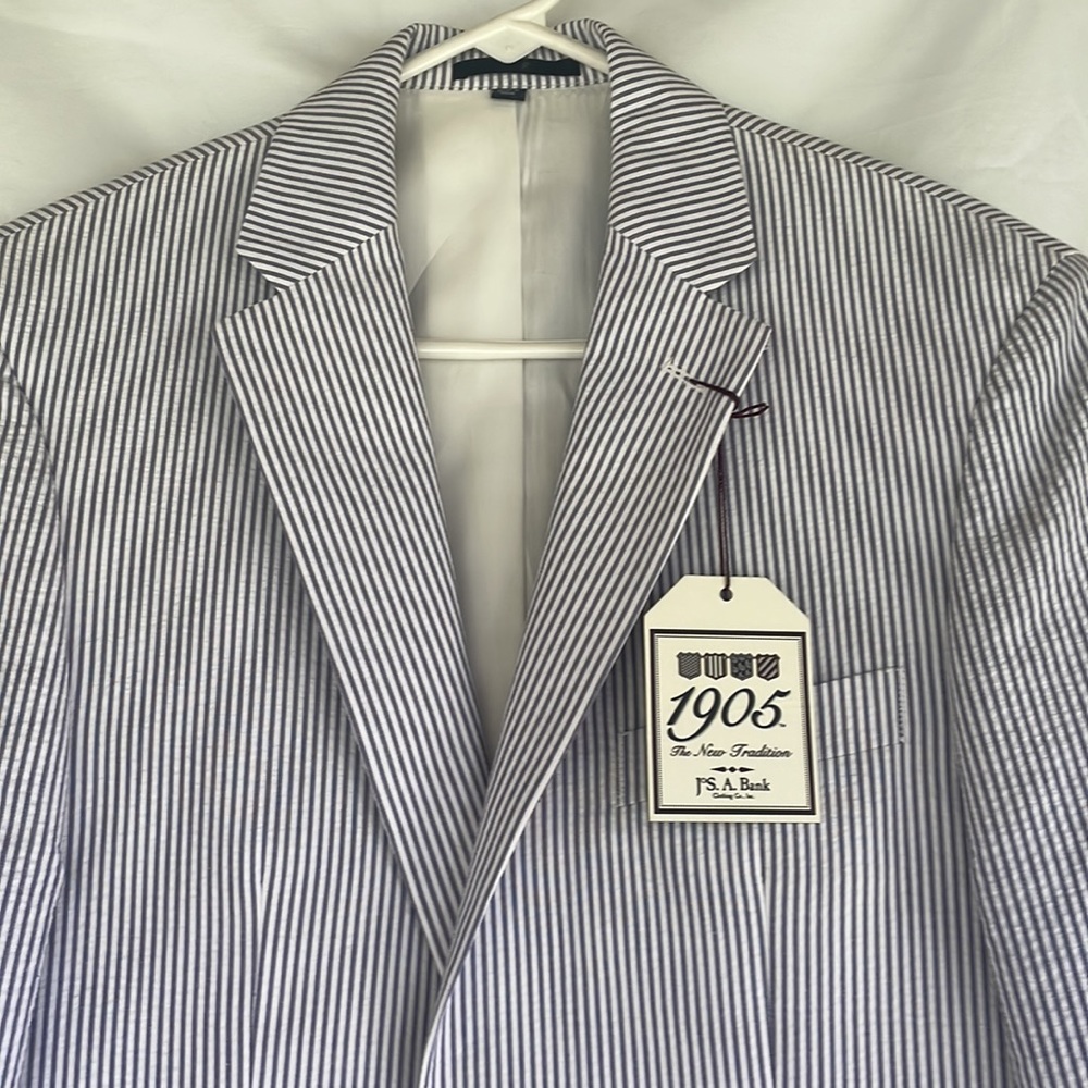 Men’s JoS. A. Bank 1905 NWT Gray/Blue & White Pinstripe Suit Coat Size 36R/30W - Picture 2 of 10